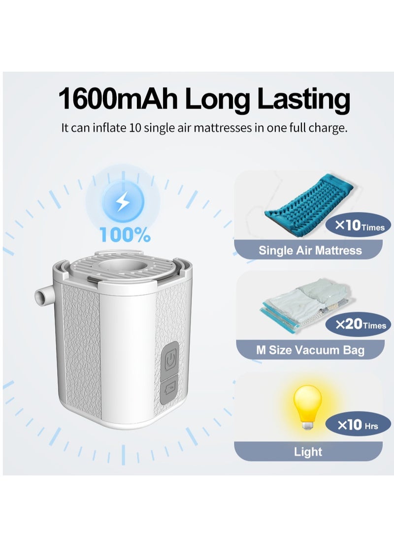 AROAQ Mini Air Pump, Portable And Lightweight Inflation Pump, Usb Rechargeable Camping Air Pump With Lantern, Durable Deflation Camping Equipment For Hiking Lighting, (1pc, White)  - Image 4