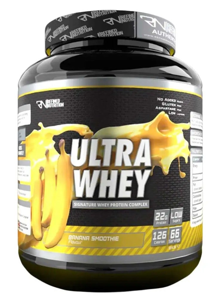 Ultra Whey Protein Powder Smooth Banana Flavor 2kg | Whey Concentrate & Isolate Blend | 22g Protein | No Added Sugar