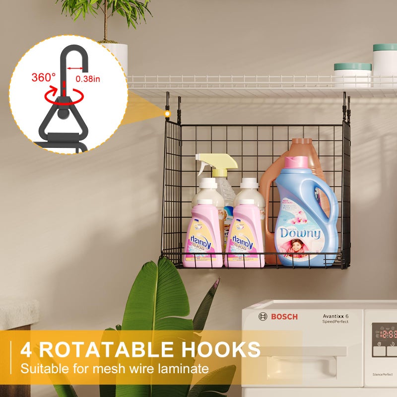 Sonyabecca 4-Pack Hanging Laundry Room Organizerï¼šFoldable Laundry Room Organizaton Wire Basket with 360Â°Rotating Hooks Space Saving Over Washer and Dryer Shelves - Metal Laundry Basket Storage, Black Patent - Image 5