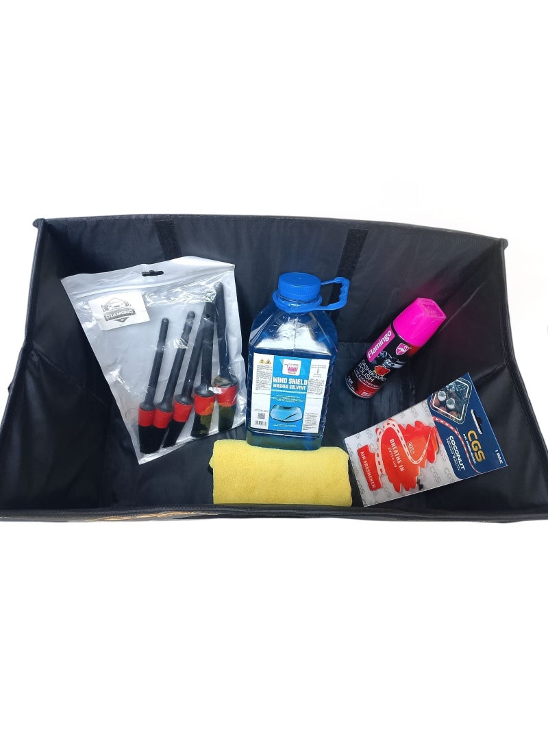 سي جي اس مجموعة العناية الكاملة بالسيارة ملمع لوحة القيادة فلامنجو، وماء مسح الزجاج من سي جي إس، ومعطر جو برائحة جوز الهند، ومنشفة غسيل ماصة (40×40 سم) - Image 2