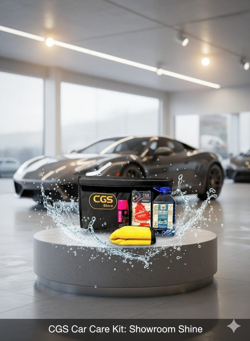 سي جي اس مجموعة العناية الكاملة بالسيارة ملمع لوحة القيادة فلامنجو، وماء مسح الزجاج من سي جي إس، ومعطر جو برائحة جوز الهند، ومنشفة غسيل ماصة (40×40 سم) - Image 1