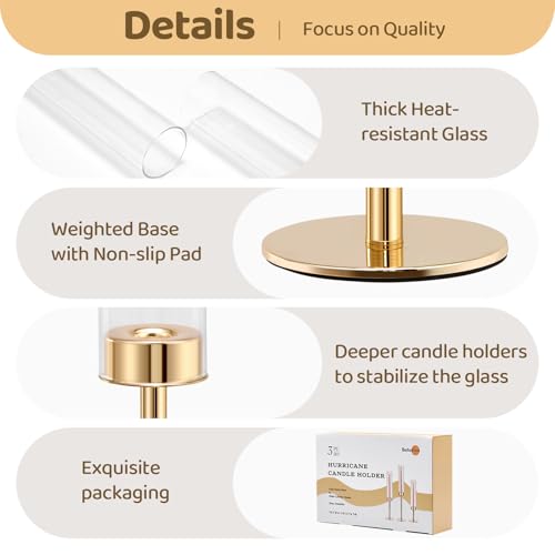 Batoslee Gold Hurricane Candle Holders Set of 6, Tall Metal Windproof Glass Taper Candle Holder for Candlestick, Candle Sticks Decor, Table Centerpieces for Wedding, Candlelit Dinner Party Fireplace Decoration - Image 3