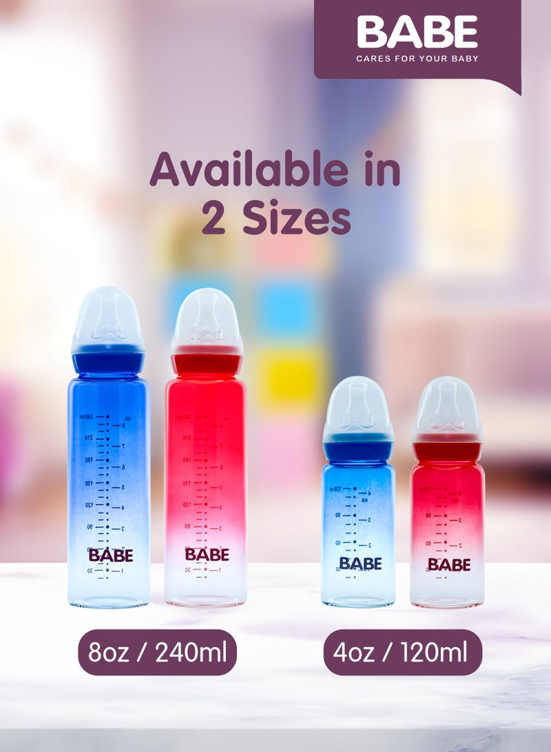 Babe Baby Glass Feeding Bottle 240ml (8oz) – Red - Image 2