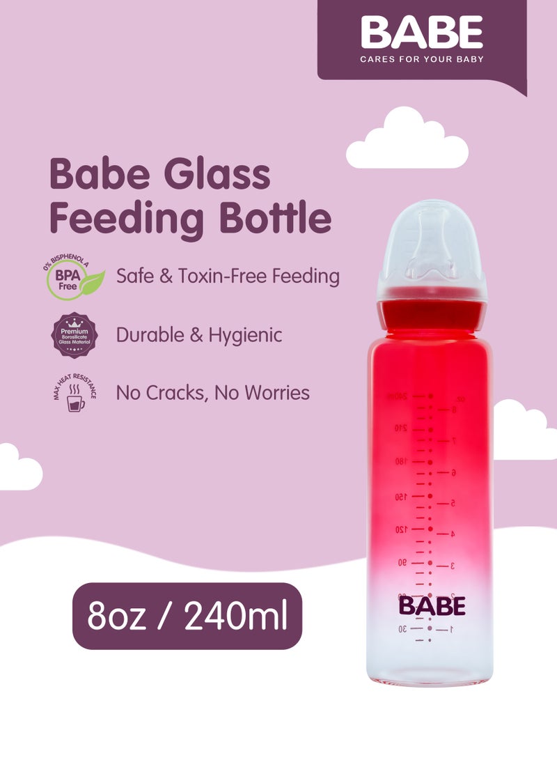 Babe Baby Glass Feeding Bottle 240ml (8oz) – Red - Image 4