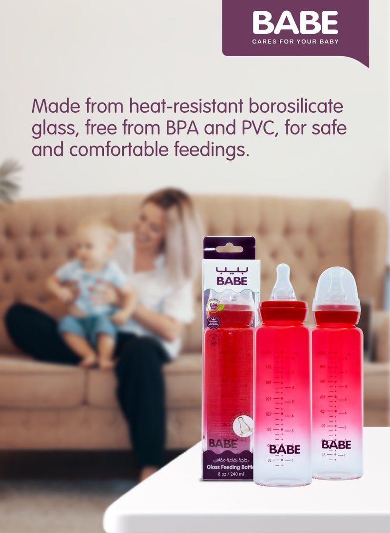Babe Baby Glass Feeding Bottle 240ml (8oz) – Red - Image 5