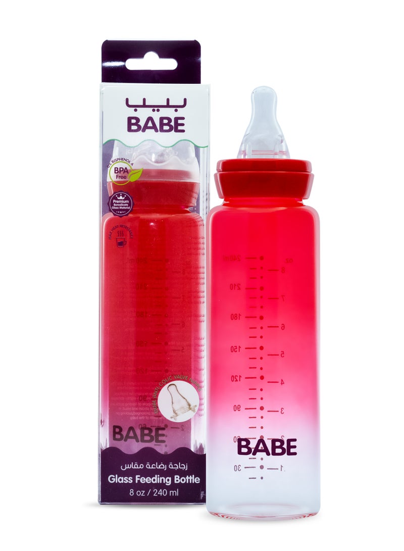 Babe Baby Glass Feeding Bottle 240ml (8oz) – Red - Image 1