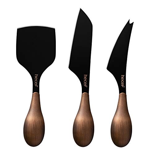 hecef Cheese Knife Set of 3 Bronze Grain Multipurpose Retro Cheese Knives Set includes Pronged Hard Cheese  Chisel Knife Black