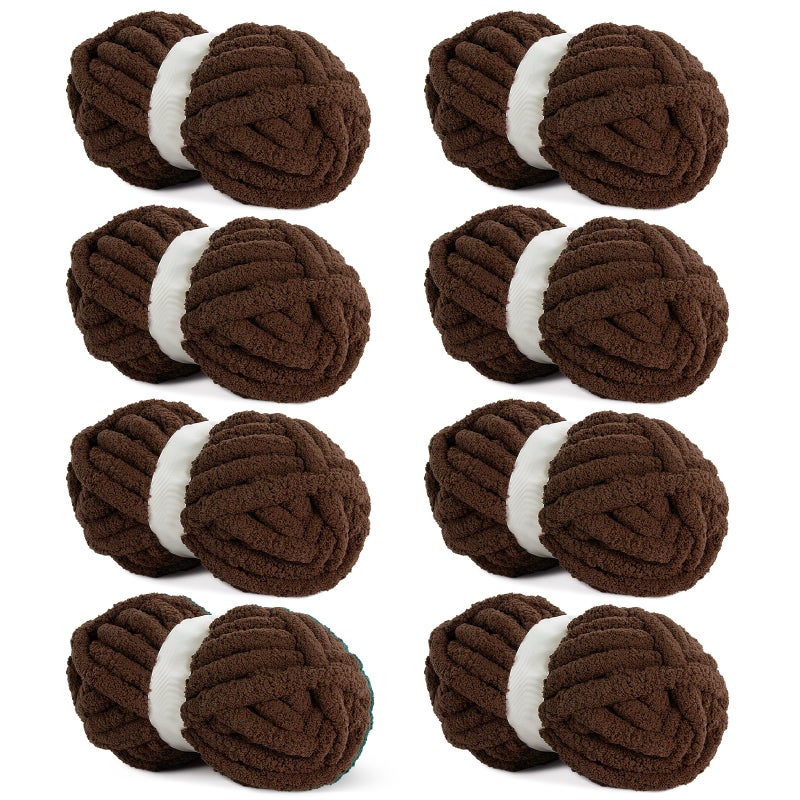 HOMBYS Dark Coffee Chunky Chenille Yarn for Crocheting Bulky Thick Fluffy Yarn for KnittingSuper Bulky Chunky Yarn for Hand Knitting Blanket Soft Plush Yarn 8 Jumbo Pack 27 yds8 oz Each Skein