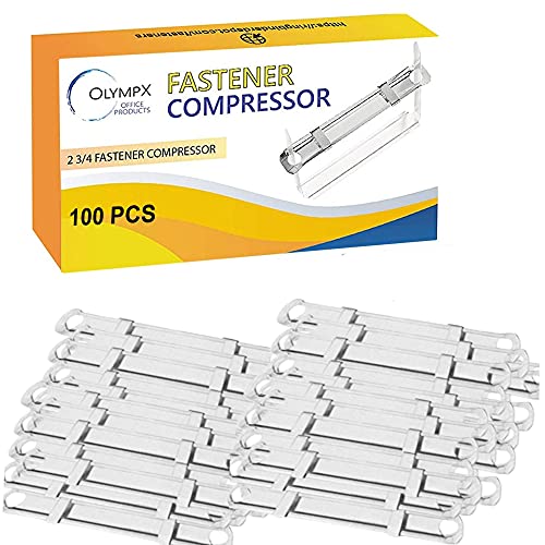 OLYMPX 100 Pcs of Prong Paper Fastener Compressors for Standard 2-Hole Punch, Works with 1 Inch - 3.5 Inch Capacity, 2.75 Inch Center for Paper Fastener Prong Bases, 100 per Box - Image 2