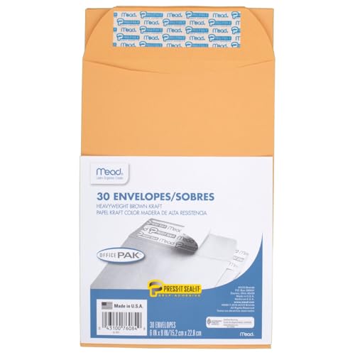 Mead Envelopes, Letter Size, 6" x 9", Press-It Seal-It Self Adhesive Closure, Brown Kraft All-Purpose 24-lb Paper Mailing Envelopes, 30 Count (76084) - Image 5