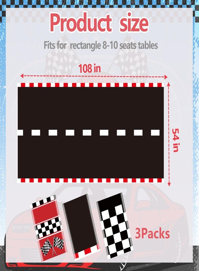 EUVBOKW 3pcs Checkered Racing Car Plastic Tablecloth,Race Birthday Party Decorations Disposable Table Cloth for Boys Car Theme Birthday Party Supplies,54 * 108 Inches - Image 2