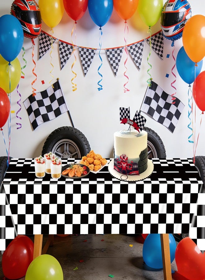 EUVBOKW 3pcs Checkered Racing Car Plastic Tablecloth,Race Birthday Party Decorations Disposable Table Cloth for Boys Car Theme Birthday Party Supplies,54 * 108 Inches - Image 4