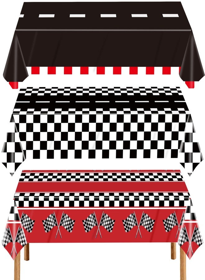 EUVBOKW 3pcs Checkered Racing Car Plastic Tablecloth,Race Birthday Party Decorations Disposable Table Cloth for Boys Car Theme Birthday Party Supplies,54 * 108 Inches - Image 1
