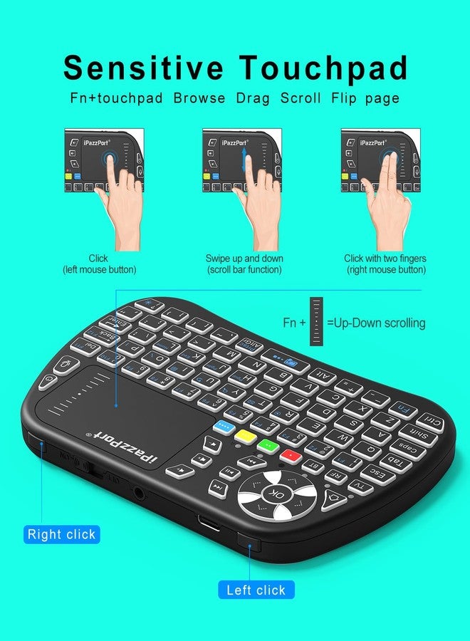 iPazzPort Bluetooth Mini Keyboard with Touchpad, 2.4G Mini Wireless Keyboard and Mouse with IR Learning Support, Cyclic RGB Backlit, Rechargeable for PC, Smart TV, Laptop, Android TV Box Type-C - Image 4