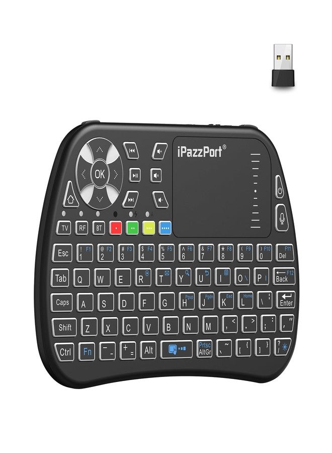 iPazzPort Bluetooth Mini Keyboard with Touchpad, 2.4G Mini Wireless Keyboard and Mouse with IR Learning Support, Cyclic RGB Backlit, Rechargeable for PC, Smart TV, Laptop, Android TV Box Type-C - Image 1