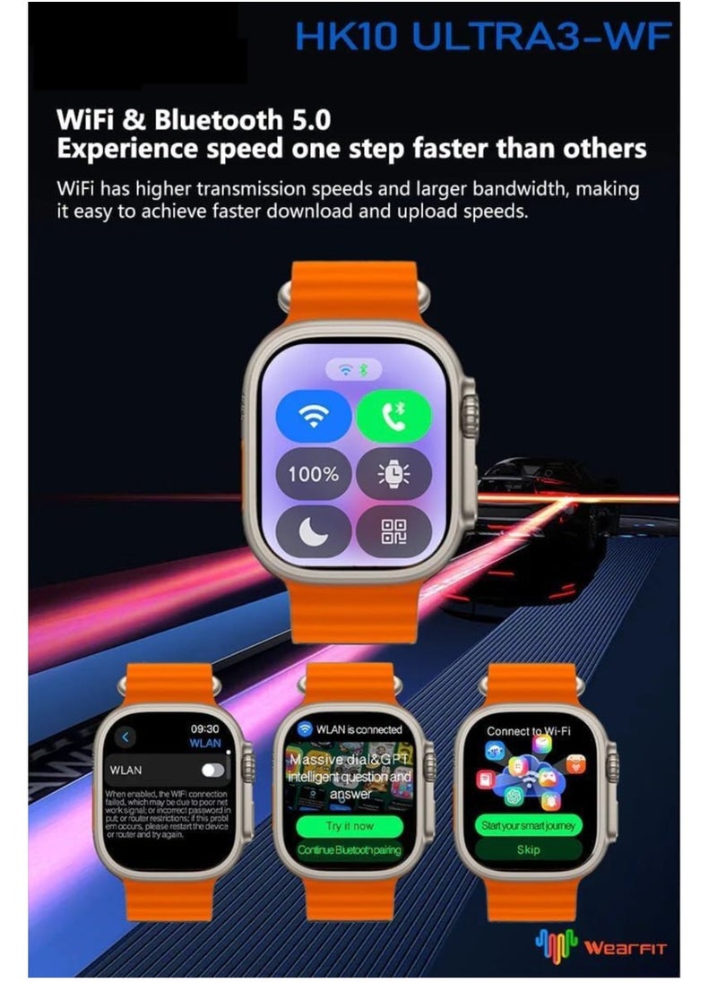 HK - HK10 Ultra 3 -WF Smart Watch - Amoled Screen - 49mm - Multi Functional - WIFI Version - 2 Straps ( Silicone - Cloth ) - Orange - Image 1