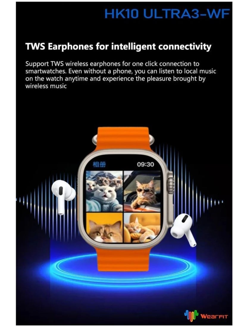 HK - HK10 Ultra 3 -WF Smart Watch - Amoled Screen - 49mm - Multi Functional - WIFI Version - 2 Straps ( Silicone - Cloth ) - Orange - Image 1