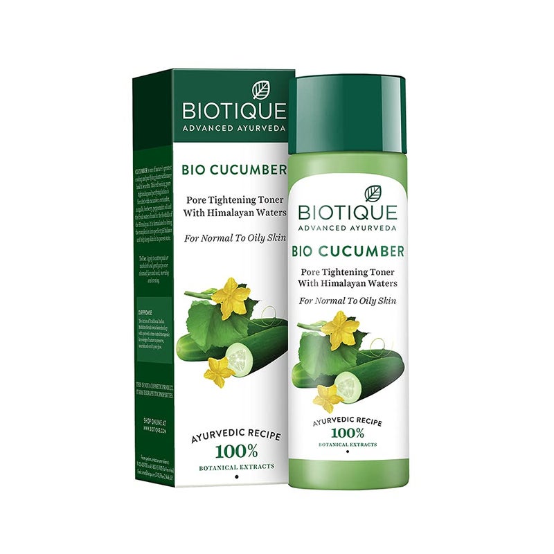 Biotique تونر بيولوجي الخيار لتضييق المسام - أيورفيدي وعضوي نقي - يحافظ على الرقم الهيدروجيني الطبيعي للبشرة - 100 مستخلصات نباتية - مناسب للبشرة العادية والدهنية - 120 مل - Image 1