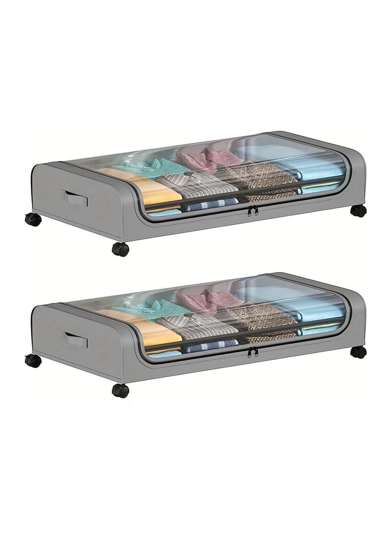 كيلا قطعتان من صناديق التخزين أسفل السرير بعجلات، مقاس كبير جدًا، مع أغطية، وحاويات تخزين دوارة للملابس والأحذية في غرفة النوم - أدراج معدنية - Image 2