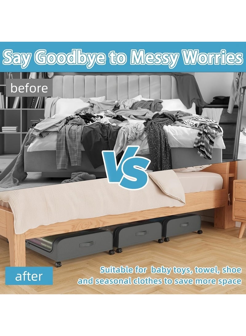 كيلا قطعتان من صناديق التخزين أسفل السرير بعجلات، مقاس كبير جدًا، مع أغطية، وحاويات تخزين دوارة للملابس والأحذية في غرفة النوم - أدراج معدنية - Image 5