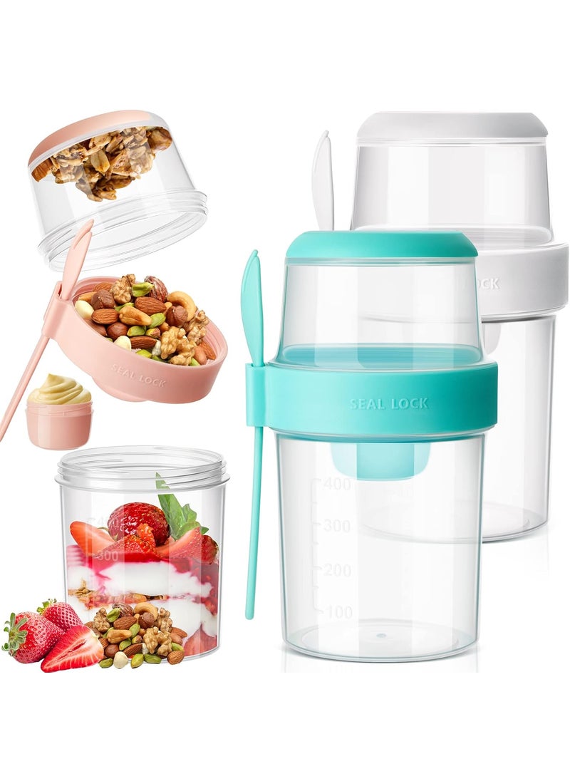 Nuenen Nuenen 3 Pack 29 oz Cereal Cups Breakfast Cereal and Milk Container Portable Take and Go Cup Reusable Overnight Oats Container 2 Tier Oats Jars with Lid Fork Leak Proof Yogurt Oatmeal Salad Cup  - Image 1