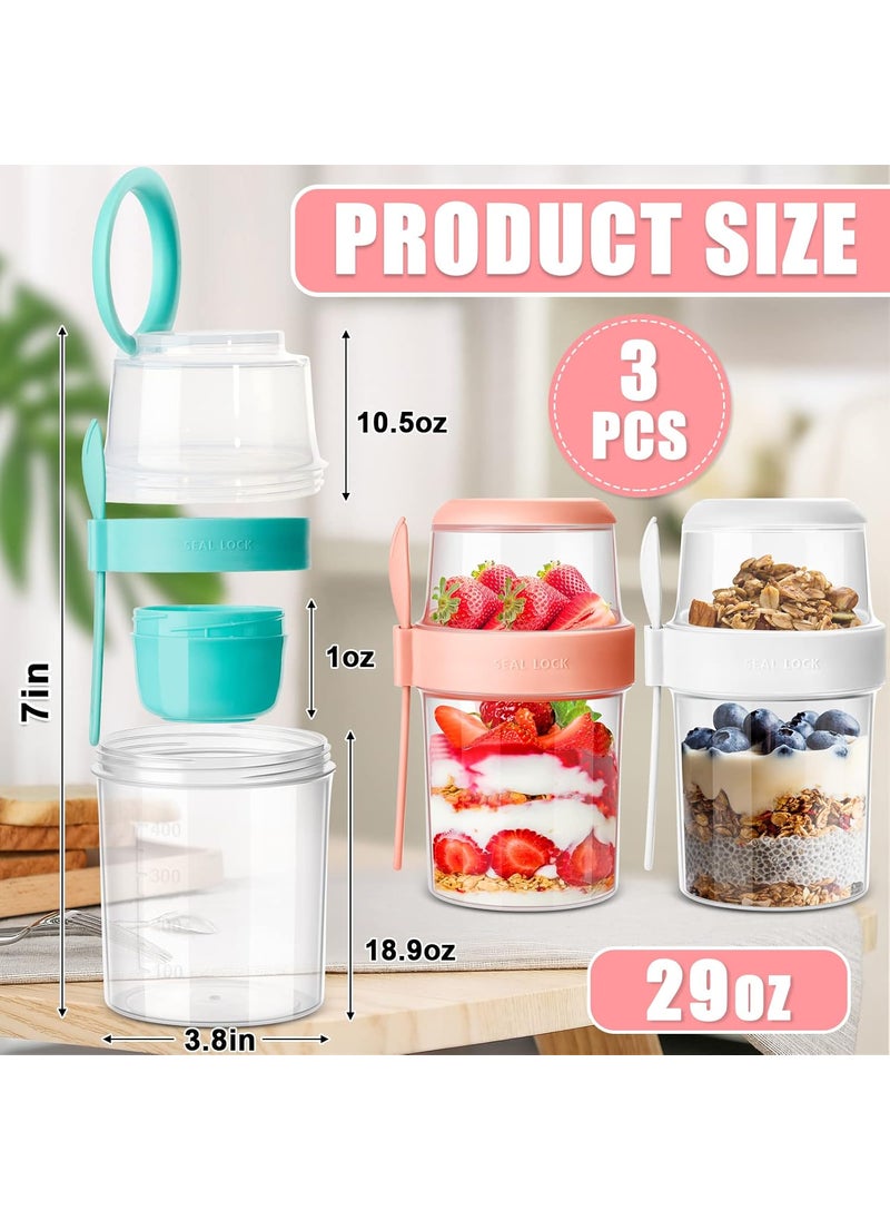 Nuenen Nuenen 3 Pack 29 oz Cereal Cups Breakfast Cereal and Milk Container Portable Take and Go Cup Reusable Overnight Oats Container 2 Tier Oats Jars with Lid Fork Leak Proof Yogurt Oatmeal Salad Cup  - Image 2