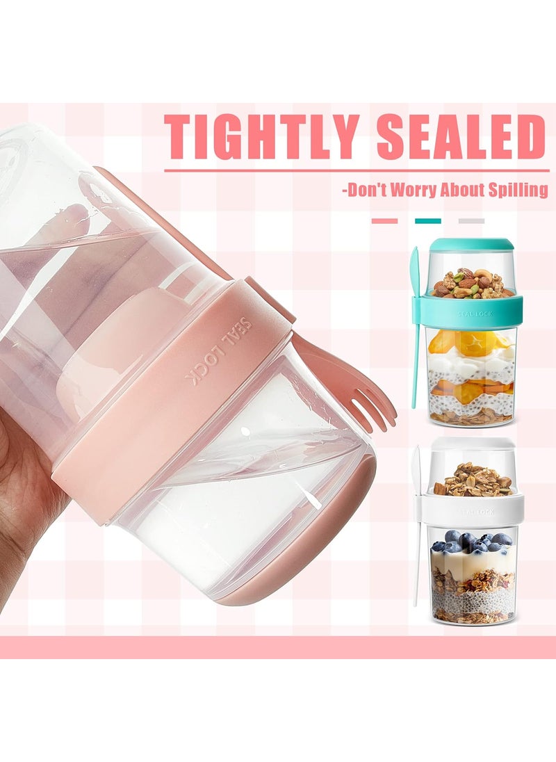 Nuenen Nuenen 3 Pack 29 oz Cereal Cups Breakfast Cereal and Milk Container Portable Take and Go Cup Reusable Overnight Oats Container 2 Tier Oats Jars with Lid Fork Leak Proof Yogurt Oatmeal Salad Cup  - Image 4