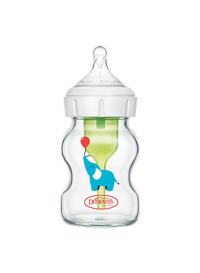 Dr. Brown’s 5 oz/150 mL Glass W-N Anti-Colic Options+ Baby Bottle, Elephant, 1-Pack - Image 1
