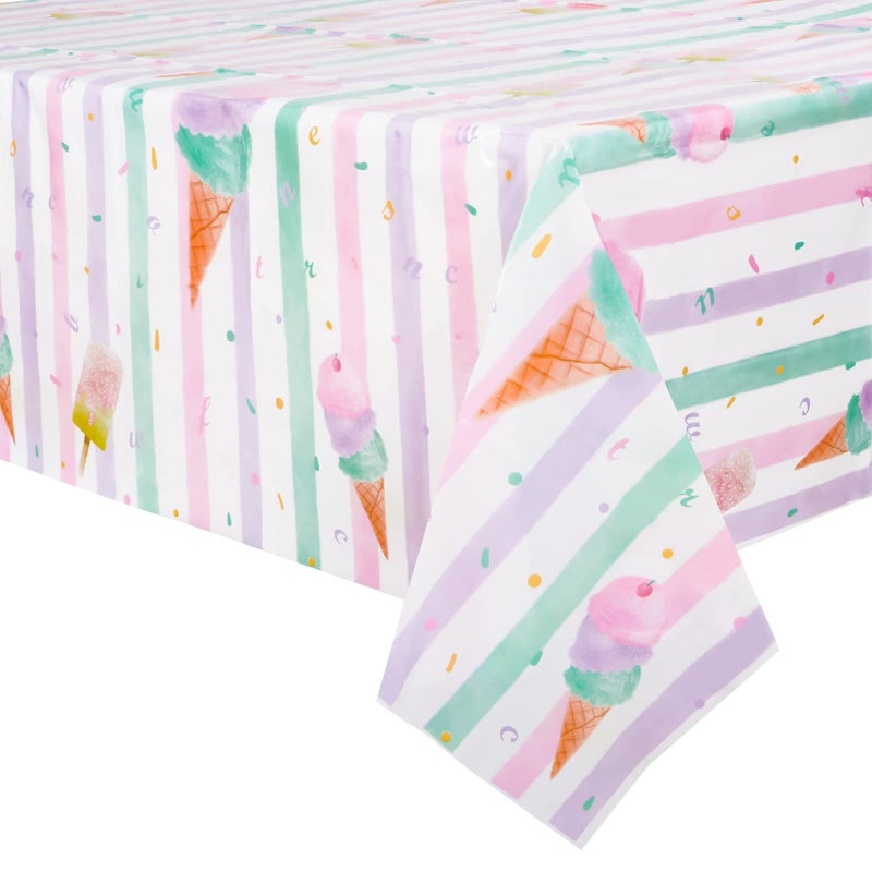 غطاء طاولة حفلة الآيس كريم WERNNSAI 1PCS 54 × 108 غطاء طاولة آيس كريم وردي لوازم حفلة ذات طابع مصاصة للاستخدام مرة واحدة طاولة مستطيلة للأطفال عيد ميلاد حلو واحد حفلة استقبال المولود الجديد