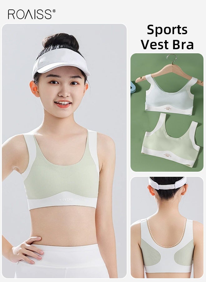roaiss Girls' 2 Pack Sports Bra with Breathable Fixed Pads, Teens Pull-on Training Bras with U-shaped Collar, Ideal for Developing Teens - Image 3