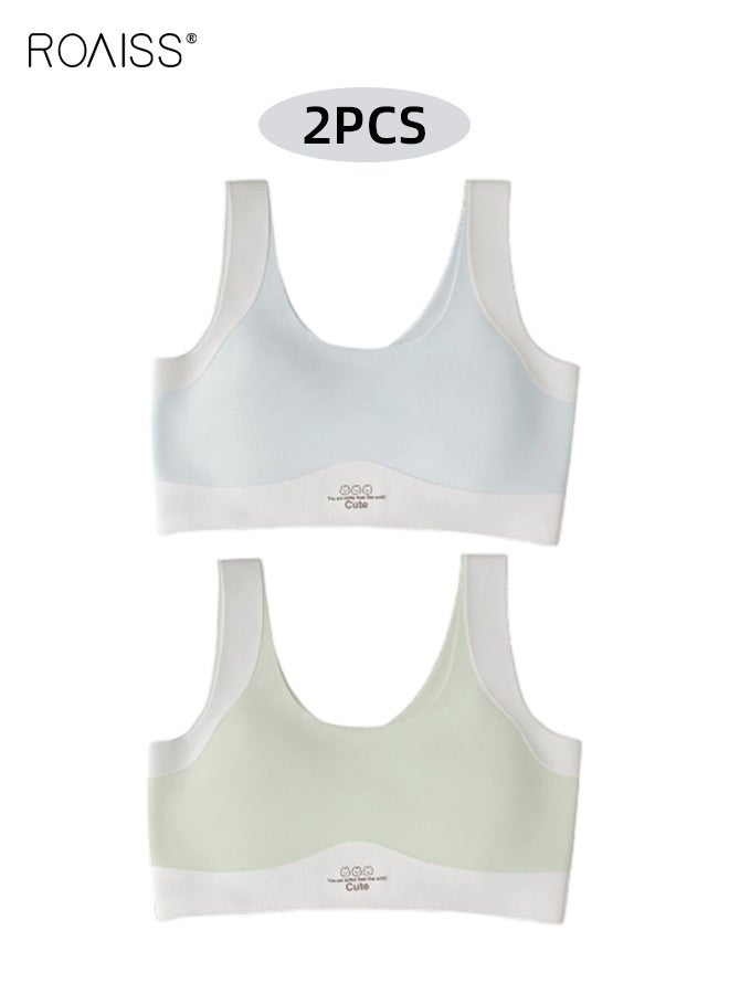 roaiss Girls' 2 Pack Sports Bra with Breathable Fixed Pads, Teens Pull-on Training Bras with U-shaped Collar, Ideal for Developing Teens - Image 1