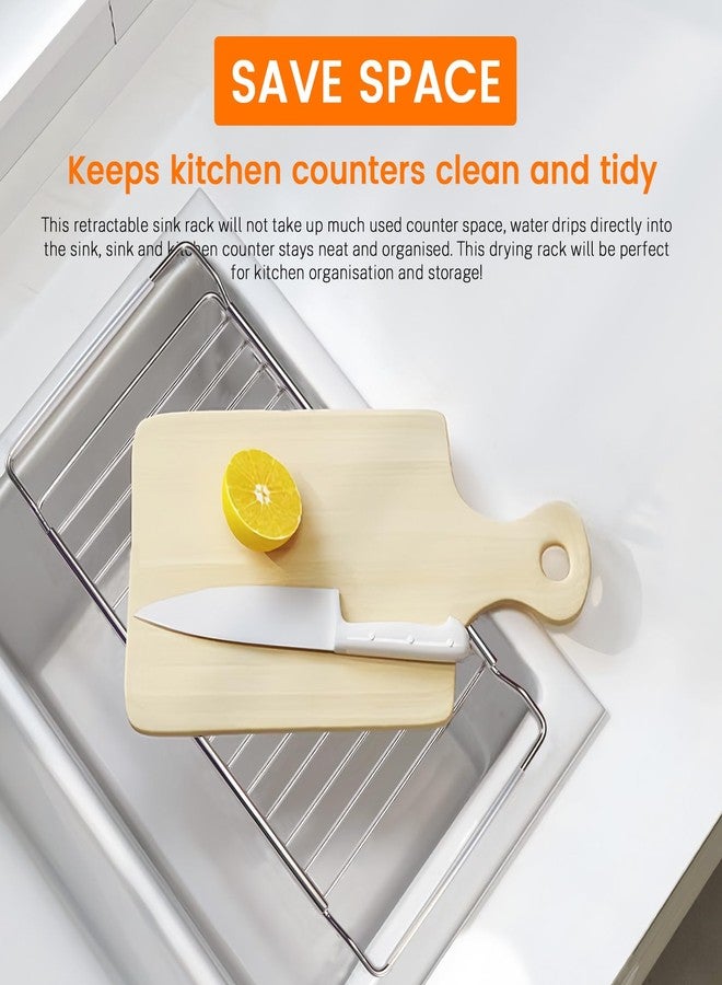 Realand Expandable Over The Sink Dish Drainer Drying Rack, Stainless Steel Telescopic Sink Storage Rack, Kitchen Sink Caddy Organizer Sponge Holder - Image 5
