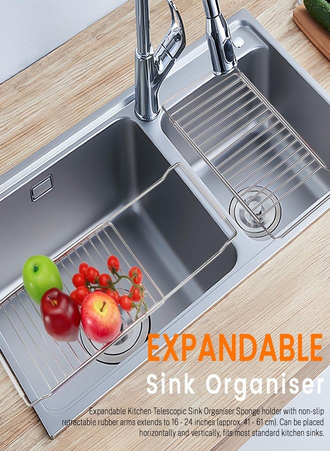 Realand Expandable Over The Sink Dish Drainer Drying Rack, Stainless Steel Telescopic Sink Storage Rack, Kitchen Sink Caddy Organizer Sponge Holder - Image 4