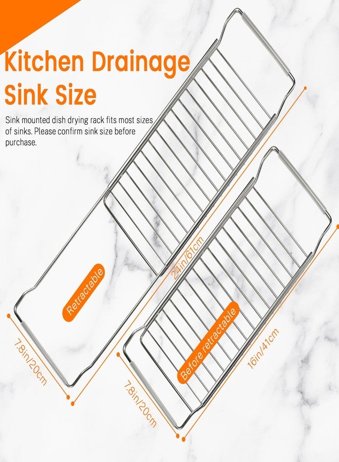 Realand Expandable Over The Sink Dish Drainer Drying Rack, Stainless Steel Telescopic Sink Storage Rack, Kitchen Sink Caddy Organizer Sponge Holder - Image 2