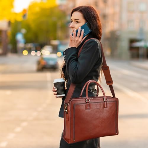 Banuce Vintage Genuine Full Grains Italian Leather Briefcase for Women 14 Inch Laptop Bag Stylish Business Work Bag with Luggage Strap Brown - Image 3