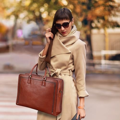 Banuce Vintage Genuine Full Grains Italian Leather Briefcase for Women 14 Inch Laptop Bag Stylish Business Work Bag with Luggage Strap Brown - Image 2