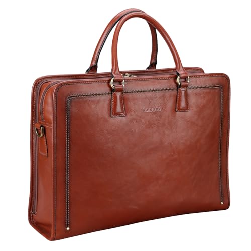 Banuce Vintage Genuine Full Grains Italian Leather Briefcase for Women 14 Inch Laptop Bag Stylish Business Work Bag with Luggage Strap Brown - Image 1