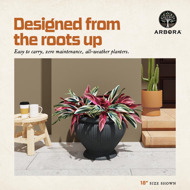 ARBORA 18" Cannes Urn Polyresin Indoor and Outdoor Planter with Classic Black Finish - Durable, Weatherproof, Lightweight, Large Plant Pot for Patio, Garden, Deck, Entryway - Image 4