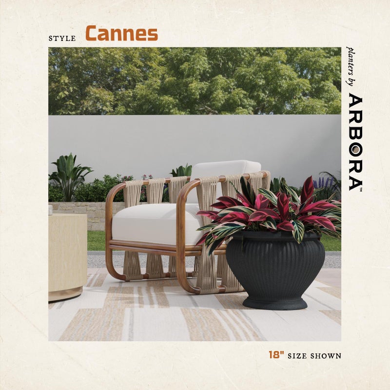 ARBORA 18" Cannes Urn Polyresin Indoor and Outdoor Planter with Classic Black Finish - Durable, Weatherproof, Lightweight, Large Plant Pot for Patio, Garden, Deck, Entryway - Image 3