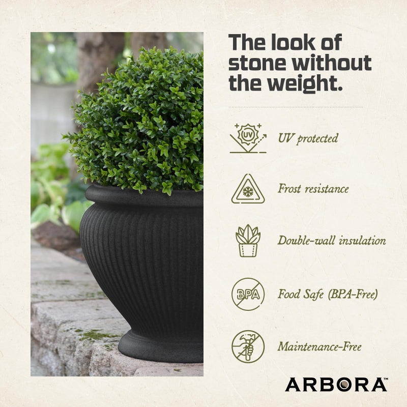 ARBORA 18" Cannes Urn Polyresin Indoor and Outdoor Planter with Classic Black Finish - Durable, Weatherproof, Lightweight, Large Plant Pot for Patio, Garden, Deck, Entryway - Image 5