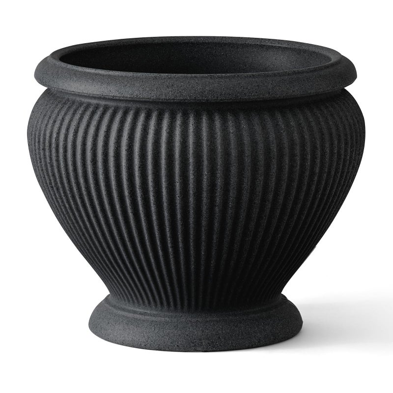 ARBORA 18" Cannes Urn Polyresin Indoor and Outdoor Planter with Classic Black Finish - Durable, Weatherproof, Lightweight, Large Plant Pot for Patio, Garden, Deck, Entryway - Image 1