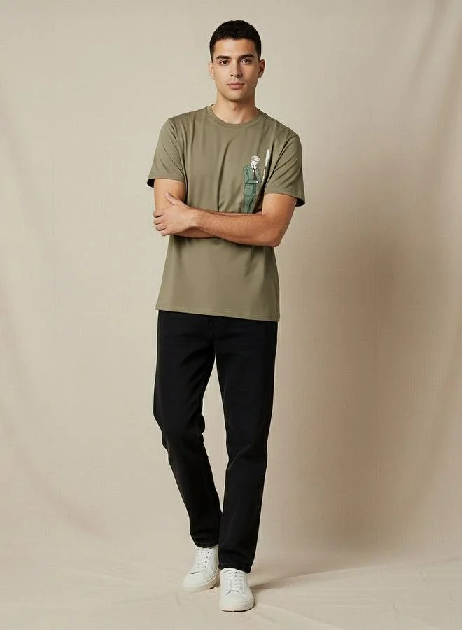 SP Characters Men Regular Fit Crew Neck Short Sleeve Spy Family Print T-shirt