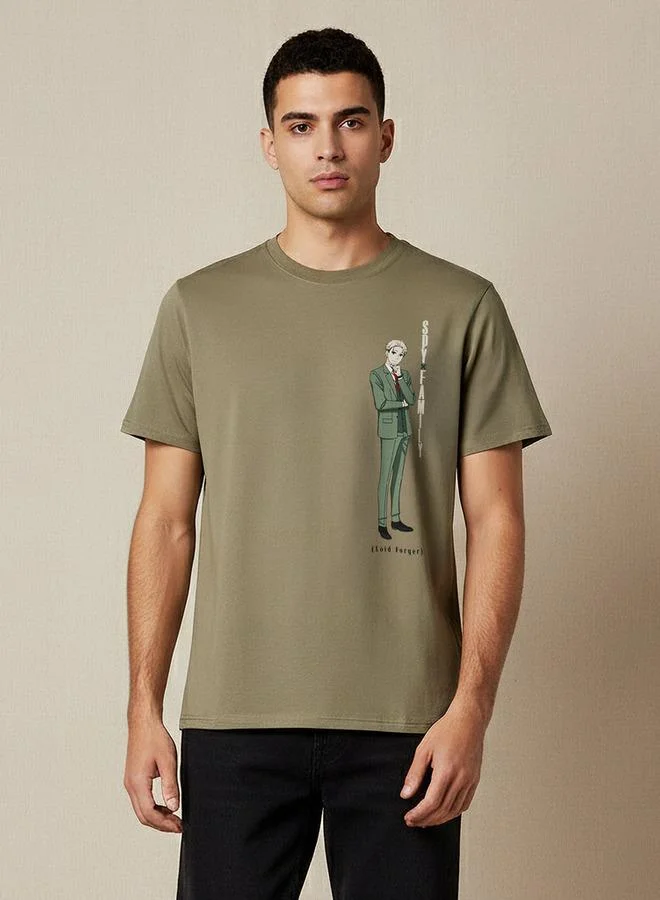 SP Characters Men Regular Fit Crew Neck Short Sleeve Spy Family Print T shirt