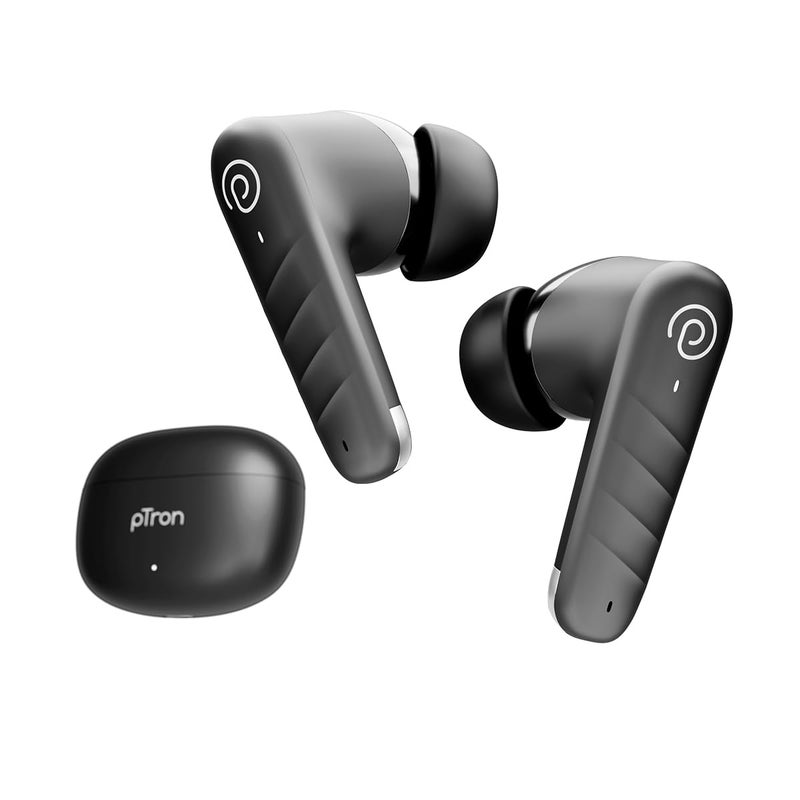 PTron سماعات أذن Bassbuds Spark اللاسلكية بتقنية TWS مع صوت ستيريو، 40 ساعة من وقت التشغيل، مكالمات ستيريو، سماعات بلوتوث V5.3 مع اقتران سريع، تحكم باللمس، مساعد صوتي، شحن Type C ومقاومة للماء IPX5 (أسود) - Image 1