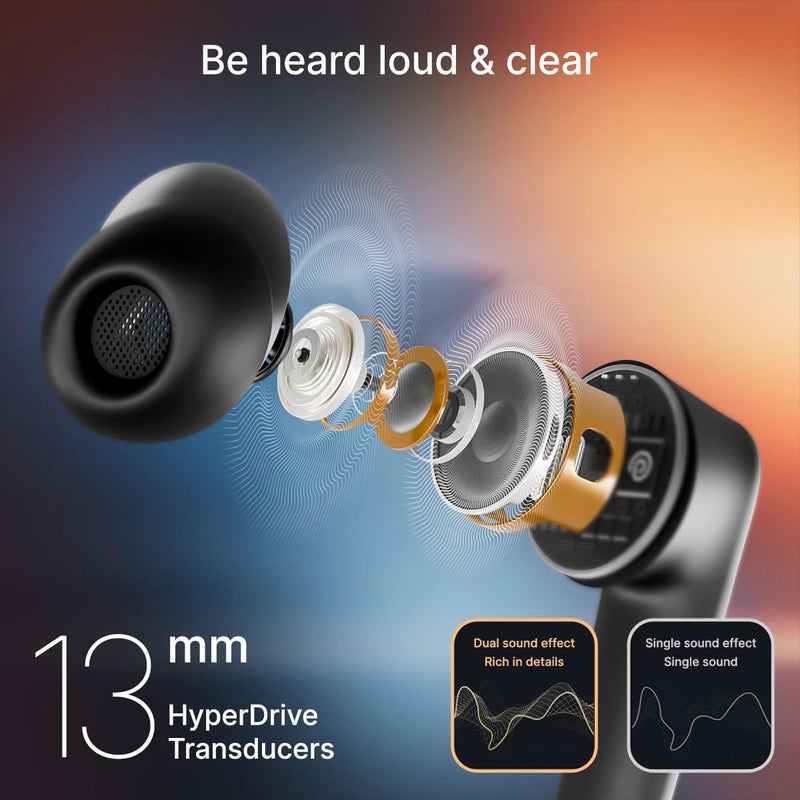 PTron سماعات أذن Bassbuds Spark اللاسلكية بتقنية TWS مع صوت ستيريو، 40 ساعة من وقت التشغيل، مكالمات ستيريو، سماعات بلوتوث V5.3 مع اقتران سريع، تحكم باللمس، مساعد صوتي، شحن Type C ومقاومة للماء IPX5 (أسود) - Image 4