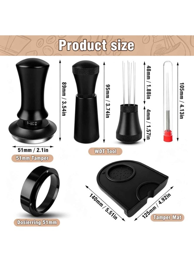 4pcs,Coffee Espresso Tamper Set, 51mm Espresso Tamper and WDT Tool, Espresso Dosing Funnel, Silicone Gel Coffee Tamper Mat, Espresso Accessories for Barista Home Office - Image 2