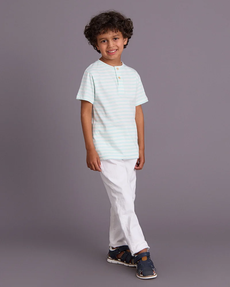 Redtag Boys White Striped T-Shirt