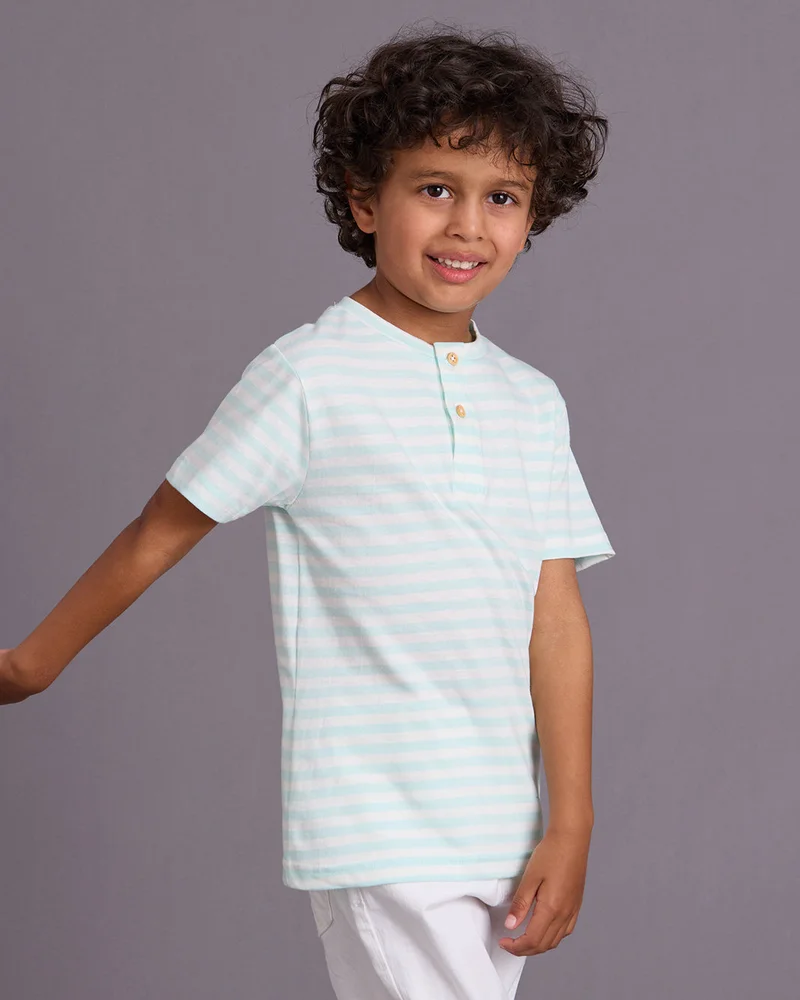 Redtag Boys White Striped T-Shirt