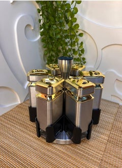 Generic stainless spice set 6-piece spice set + stainless steel rotating stand * glass and reinforced plastic cover  - Image 1