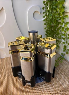 Generic stainless spice set 6-piece spice set + stainless steel rotating stand * glass and reinforced plastic cover  - Image 2